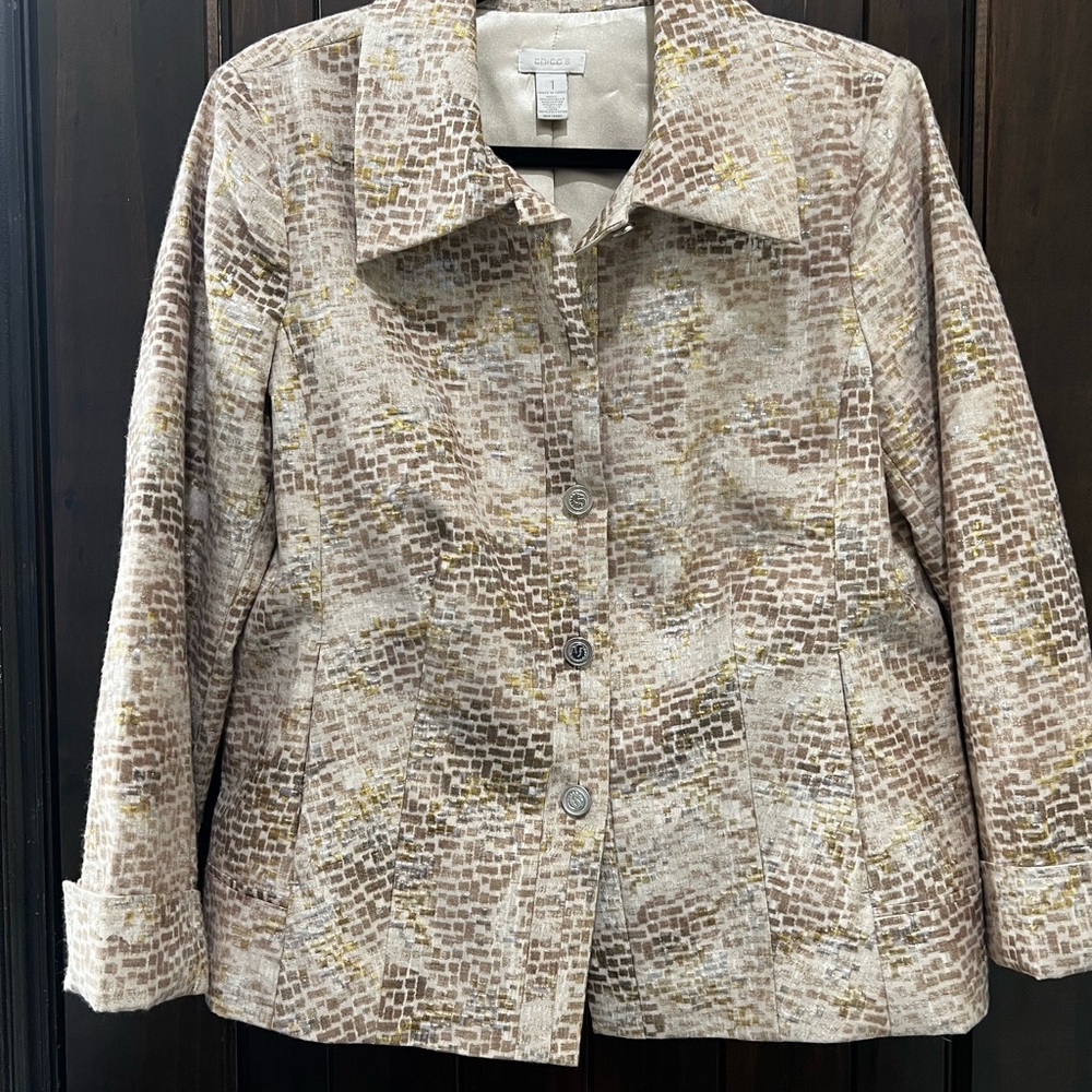 Chico's Cream and Brown Blazer Elegant Suit Jacket